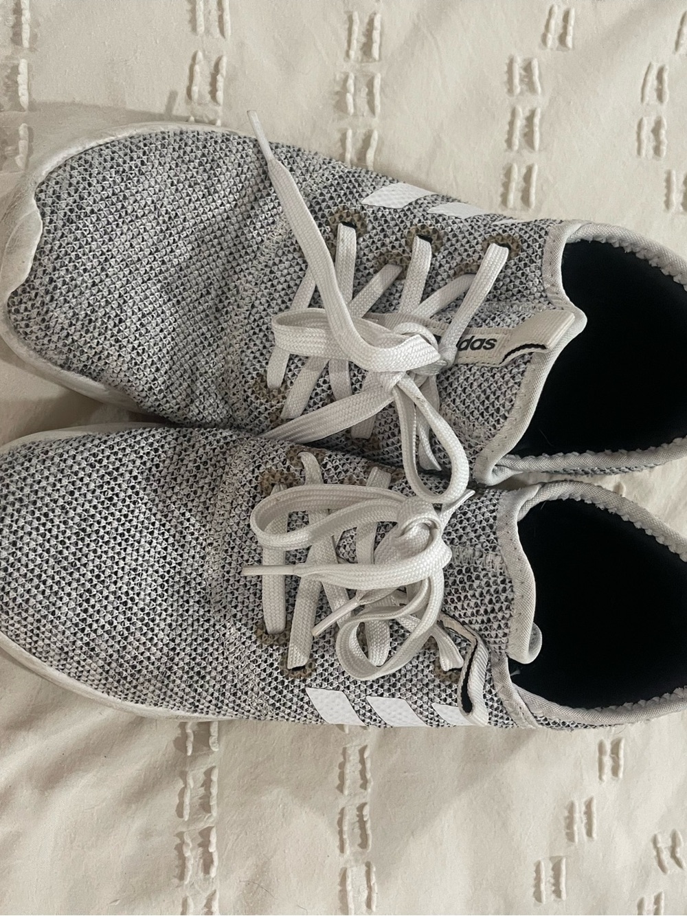 adidas Women’s Gray and White Knit Running Sneakers